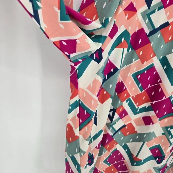 Michelle Mcdowell size XXL multicolor geometric long sleeve blouse pleated neck - Picture 3 of 8